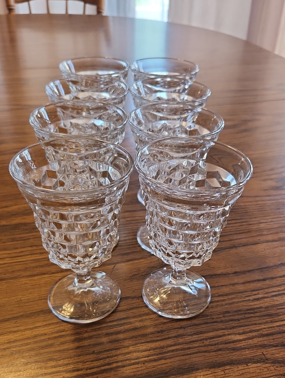 Fostoria American Clear Footed Juice Glasses Set Of 8 Retro Cubist style